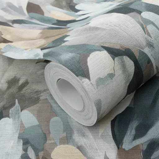 Aquarell  virágmintás tapéta barna-krém-kék -lila árnyalatokkal – elegáns megjelenés nappaliba és hálószobába