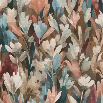   Aquarell  virágmintás tapéta barna-krém-kék -bordó árnyalatokkal – elegáns megjelenés nappaliba és hálószobába