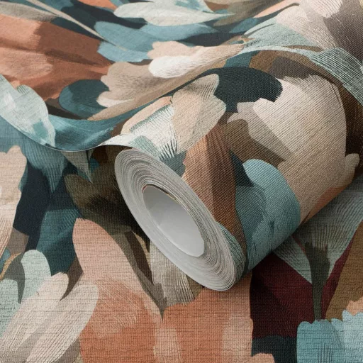 Aquarell  virágmintás tapéta barna-krém-kék -bordó árnyalatokkal – elegáns megjelenés nappaliba és hálószobába