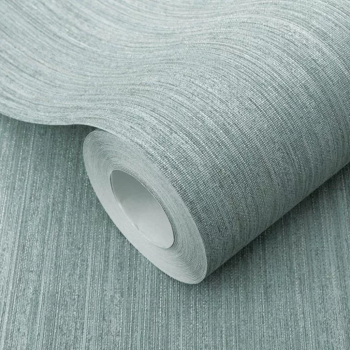 Elegáns türkiz színű textilhatású vlies tapéta finom lenvászon textúrával.  – elegáns megjelenés minden helységbe