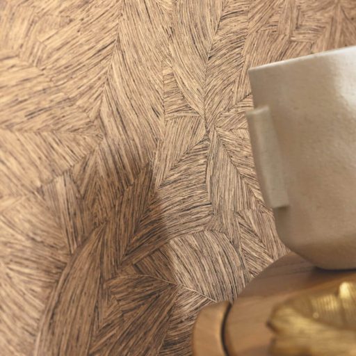 Természetes levél textúrás tapéta – fonott hatású botanikus faldekoráció barna színvilággal