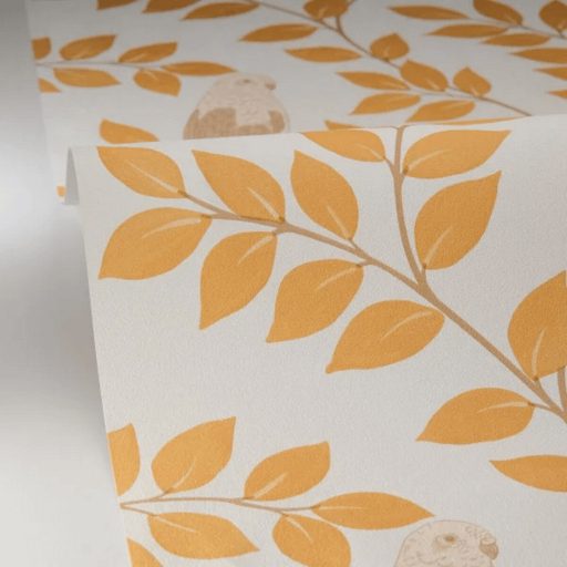 Madaras levél mintás tapéta – természet ihlette botanikus faldekoráció sárga-barna tónusokkal