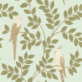   Madaras levél mintás tapéta – természet ihlette botanikus faldekoráció zöld-barna-kék tónusokkal