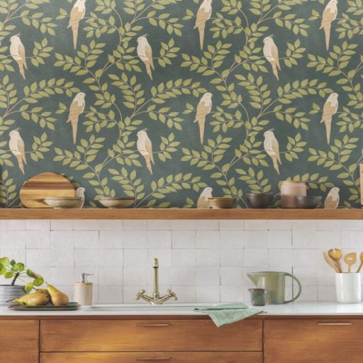 Madaras levél mintás tapéta – természet ihlette botanikus faldekoráció zöld-barna tónusokkal