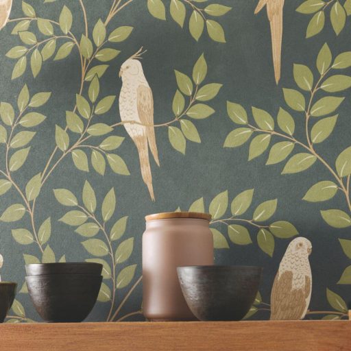 Madaras levél mintás tapéta – természet ihlette botanikus faldekoráció zöld-barna tónusokkal