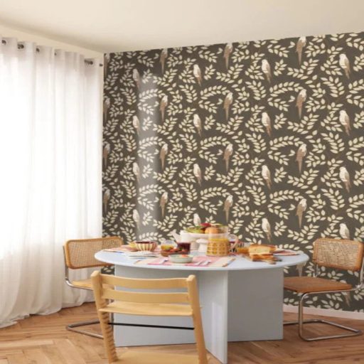 Madaras levél mintás tapéta – természet ihlette botanikus faldekoráció beige-barna tónusokkal