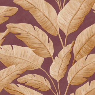  Trópusi levél mintás dekor tapéta – modern botanikus faldekoráció bordó-krém tónusokkal