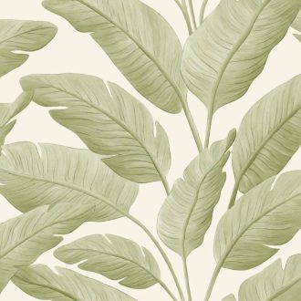   Trópusi levél mintás dekor tapéta – modern botanikus faldekoráció fehér-zöld  tónusokkal