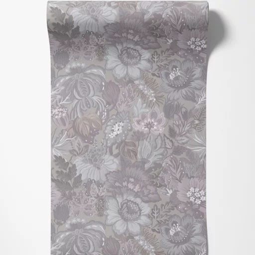 Szürkéslila virágmintás tapéta – elegáns prémium vintage stílusban