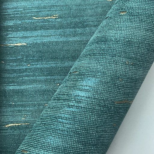 Elegáns textilhatású tapéta arany részletekkel, türkiz színben