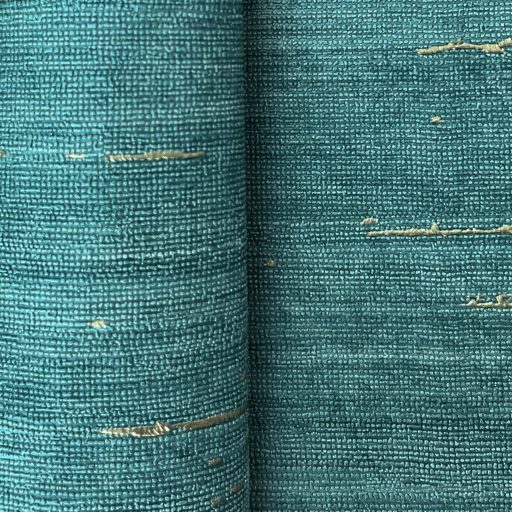 Elegáns textilhatású tapéta arany részletekkel, türkiz színben