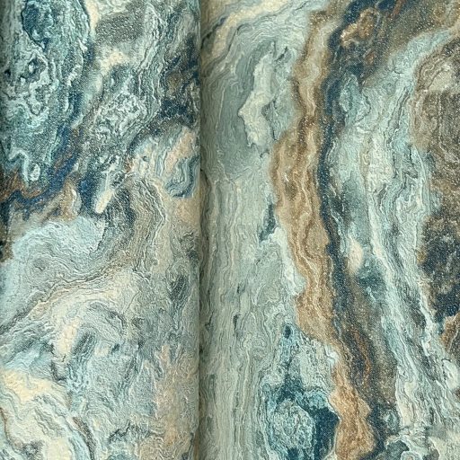 Elegáns márványhatású tapéta finom, örvénylő kőmintával kék-barna színben