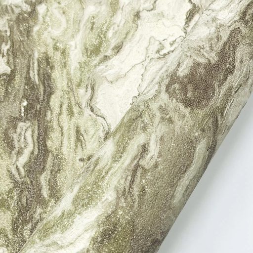 Elegáns márványhatású tapéta finom, örvénylő kőmintával zöld színben