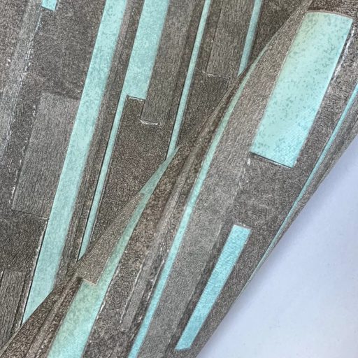 Modern geometrikus mintás tapéta strukturált felülettel, barna-türkiz színben