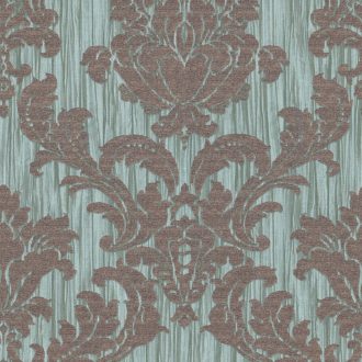   Elegáns barokk mintás tapéta klasszikus mintával, zöld-barna árnyalatban