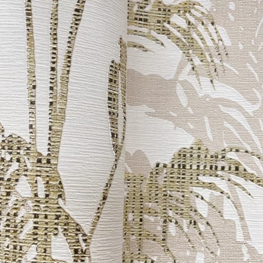 Exkluzív mintás tapéta – strukturált, természet ihlette mintával a krém-arany  árnyalataiban