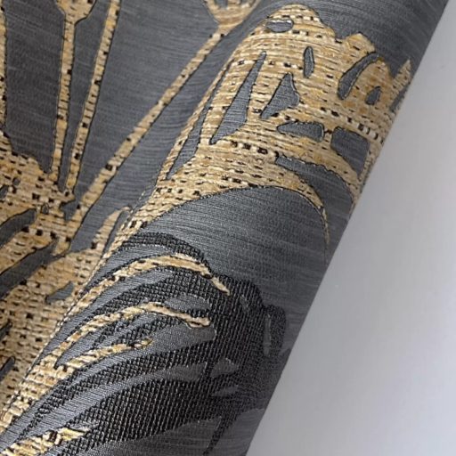 Exkluzív mintás tapéta – strukturált, természet ihlette mintával a szürke-arany  árnyalataiban