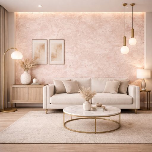 Prémium betonhatású tapéta – modern festett fal effekt design, rózsaszín tónusban