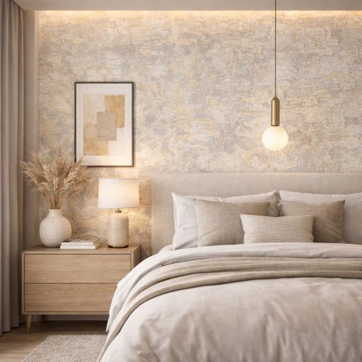 Prémium betonhatású tapéta – modern festett fal effekt design, szürke alapon  arany struktúrával