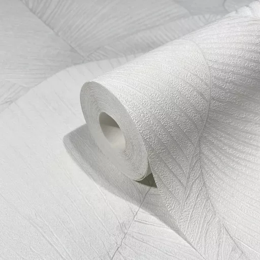 Prémium levélmintás tapéta – természetes elegancia modern enteriőrökhöz fehér színben