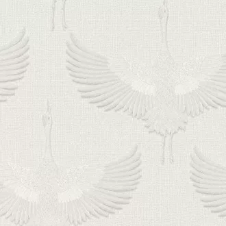   Prémium daru mintás tapéta elegáns fehér háttérrel és részletgazdag madármintával. Modern, japandi és skandináv enteriőrök tökéletes faldekorációja.