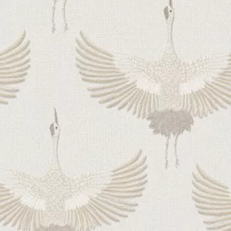   Prémium daru mintás tapéta elegáns fehér háttérrel és részletgazdag madármintával. Modern, japandi és skandináv enteriőrök tökéletes faldekorációja.