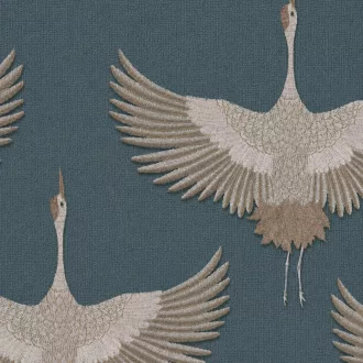   Prémium daru mintás tapéta elegáns kék háttérrel és részletgazdag madármintával. Modern, japandi és skandináv enteriőrök tökéletes faldekorációja.
