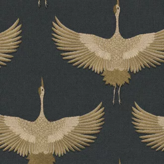   Prémium daru mintás tapéta elegáns fekete háttérrel és részletgazdag madármintával. Modern, japandi és skandináv enteriőrök tökéletes faldekorációja.