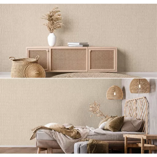 Beige texturált modern tapéta – finom hullámos mintával