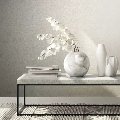 Betonhatású strukturált tapéta – modern minimalista elegancia természetes hatással melegszürke színben