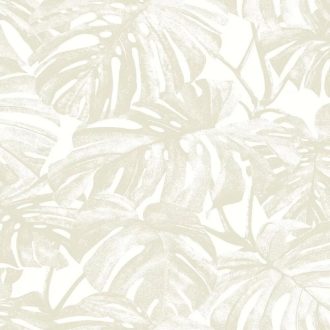   Trópusi levélmintás design tapéta – modern botanikus faldekoráció nappaliba és hálószobába a beige színben