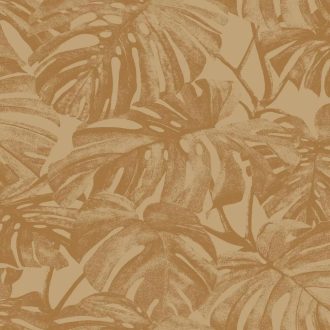   Trópusi levélmintás design tapéta – modern botanikus faldekoráció nappaliba és hálószobába a barna színben