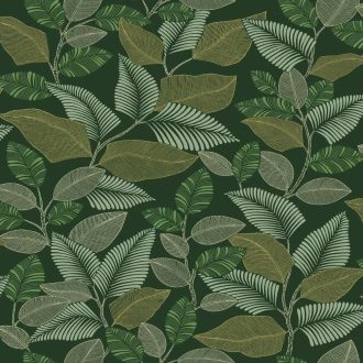   Modern levélmintás design tapéta – botanikus mintás dekor tapéta nappaliba és hálószobába  zöld színben