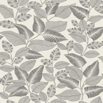   Modern levélmintás design tapéta – botanikus mintás dekor tapéta nappaliba és hálószobába  fehér-szürke színben