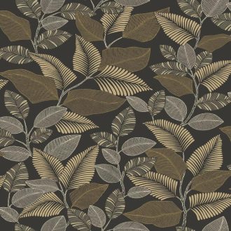   Modern levélmintás design tapéta – botanikus mintás dekor tapéta nappaliba és hálószobába barna -arany színben