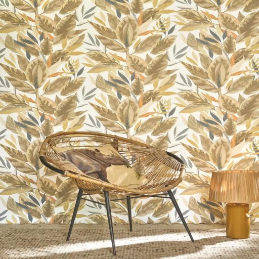 Botanikus levélmintás tapéta – elegáns természet ihlette design tapéta nappaliba és hálószobába fehér-zöld árnyalatban