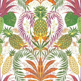   Trópusi ananász mintás tapéta – egzotikus botanikus design tapéta nappaliba és hálószobába élénk színekkel