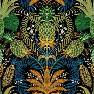   Trópusi ananász mintás tapéta – egzotikus botanikus design tapéta nappaliba és hálószobába kék-zöld árnyalattal