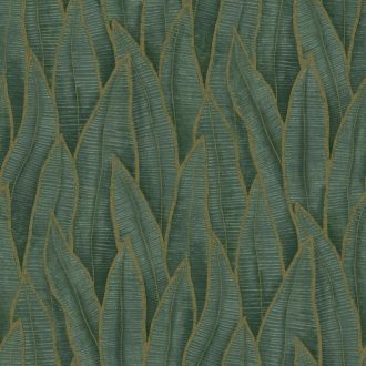   Trópusi levélmintás design tapéta – elegáns botanikus faldekoráció modern enteriőrökbe ,türkiz- arany színben