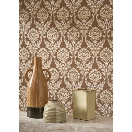 Mézbarna  színű damaszt mintás tapéta 