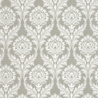 Szürke alapon ezüst  színű damaszt mintás tapéta 