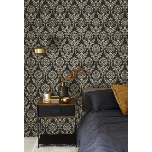 Szürke-barna klasszikus damaszt mintás tapéta 