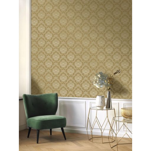  Arany színű damaszt mintás tapéta – Elegáns klasszikus faldekor
