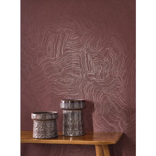 Texturált topográfiai mintás tapéta –bordó árnyalatú modern design