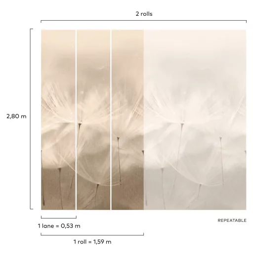 Prémium pitypang tapéta – elegáns, légies faldekor bézs árnyalatokkal 159x280cm