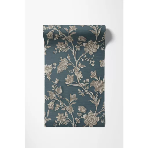 Elegáns virágmintás tapéta petrolkék- drapp-pezsgőszínű  árnyalatban 10x0,53m