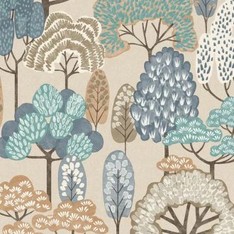 Pasztell felhő mintás gyerekszoba tapéta kék és barna árnyalatokkal