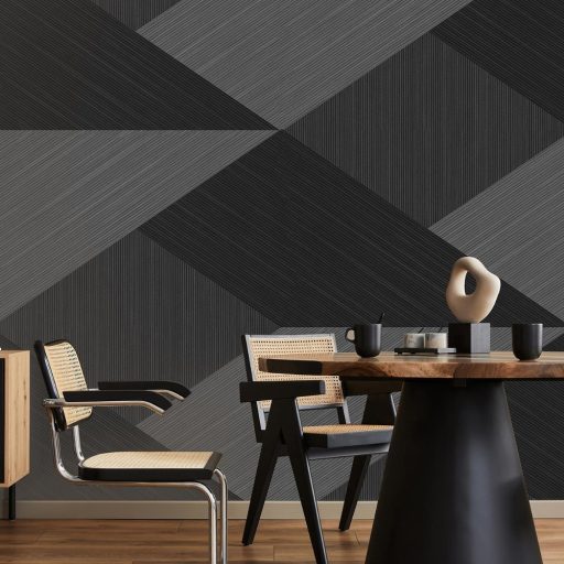Prémium minőségű fekete-szürke geometrikus tapéta modern enteriőrökhöz. 3D hatású design