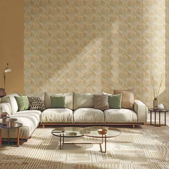   Art deco geometrikus tapéta – zsályazöld, karamell és bézs színben