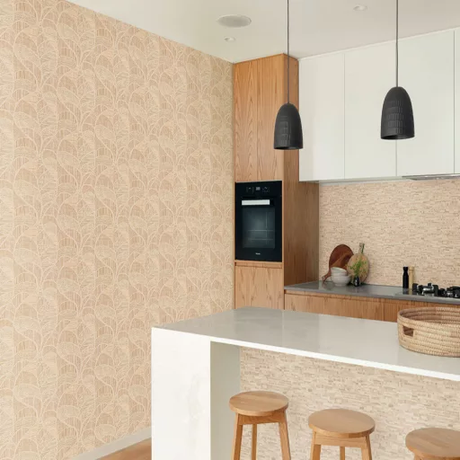 Elegáns geometrikus tapéta textilhatással – bézs, krém és greige árnyalatok